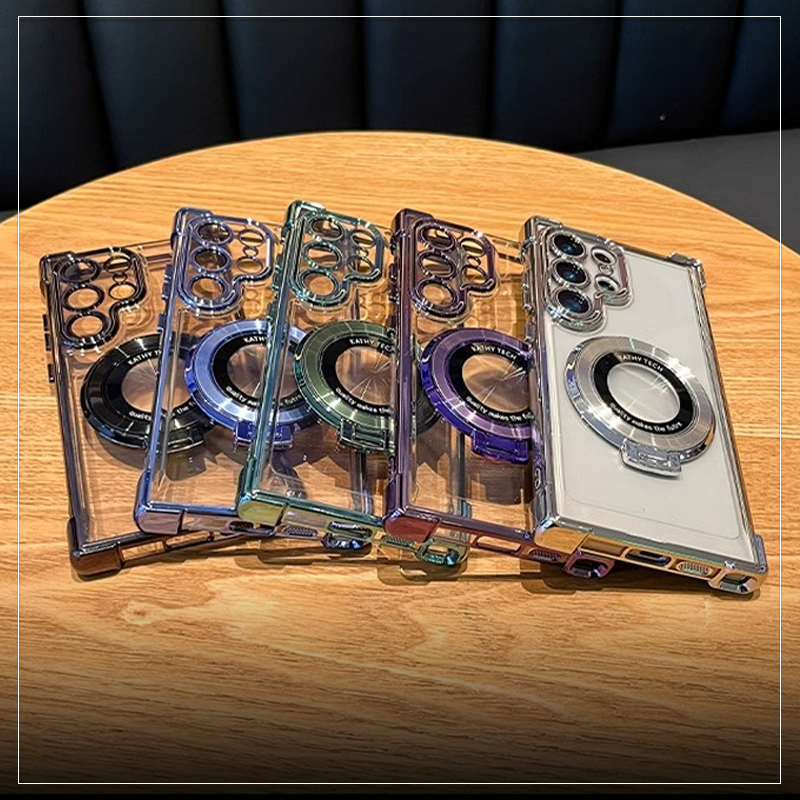 Electroplating four-corner airbag magnetic bracket mobile phone case