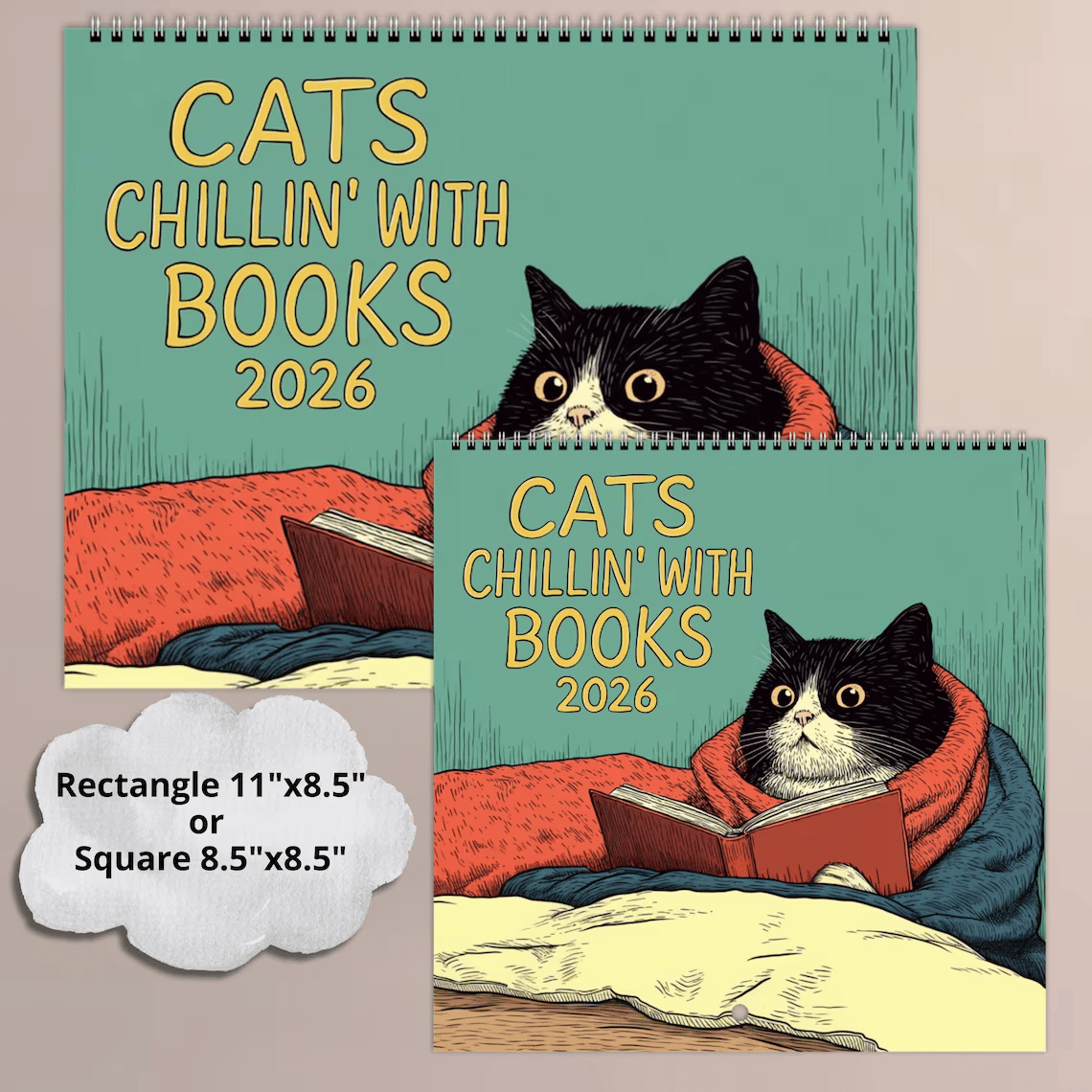 🔥Last Day 49% OFF - 😻🗓️Cats Chillin' with Books 2026 Wall Calendar