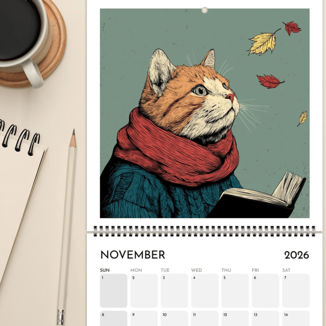 🔥Last Day 49% OFF - 😻🗓️Cats Chillin' with Books 2026 Wall Calendar