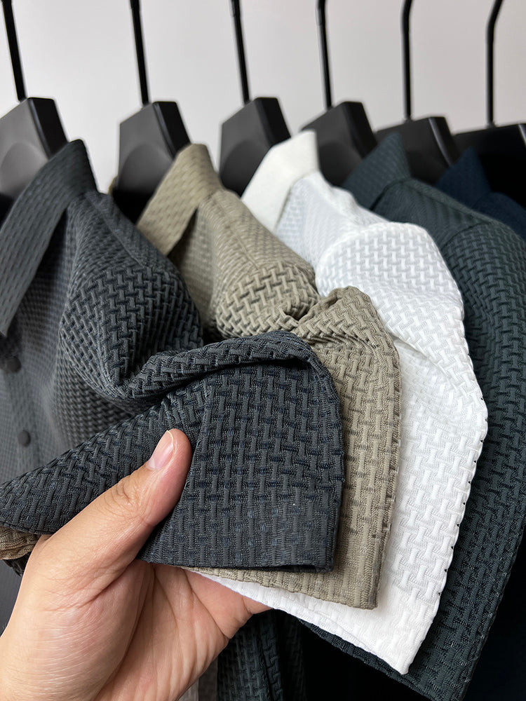 Men'S Ice Silk Breathable Slim Business Short-Sleeved