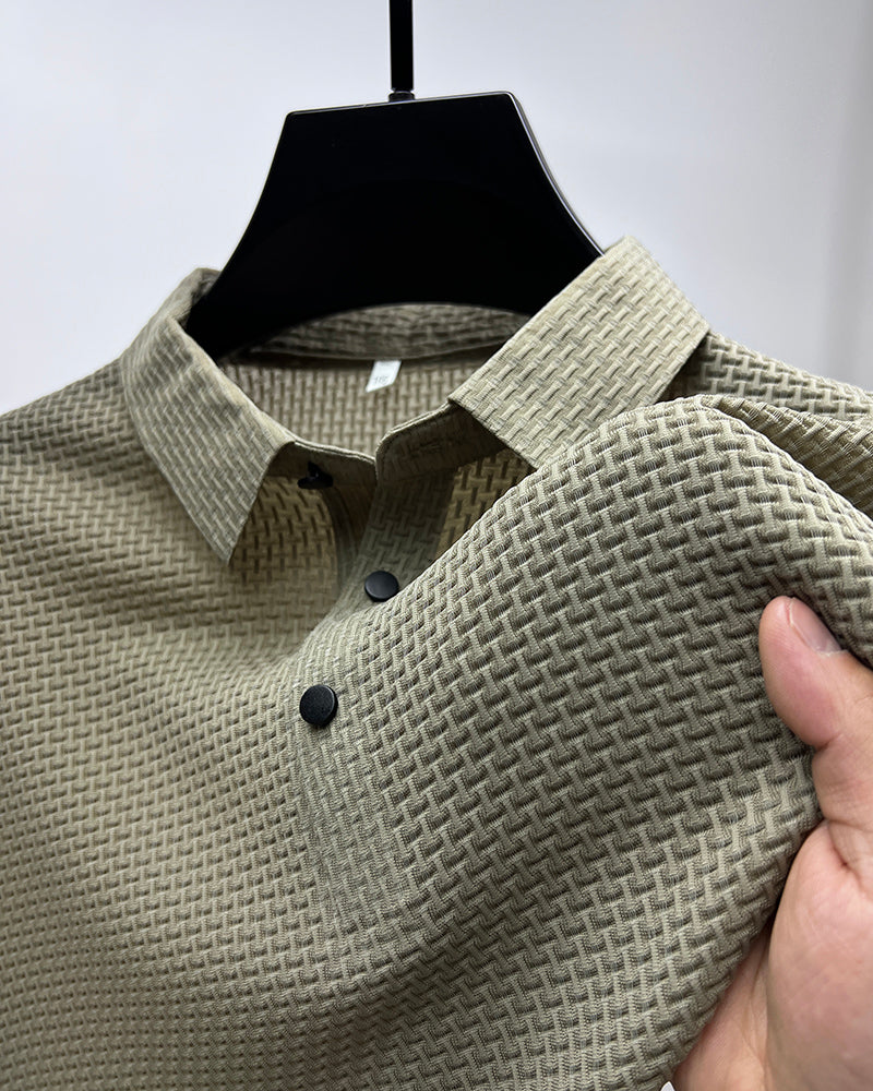 Men'S Ice Silk Breathable Slim Business Short-Sleeved