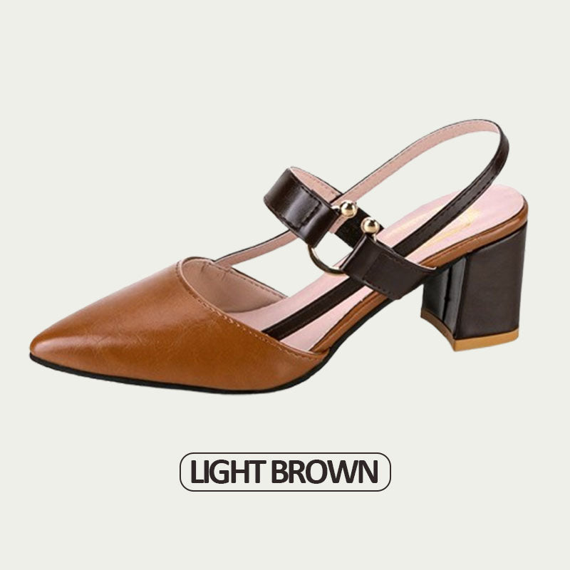 Women's Pointed Toe Chunky Heel Buckle Sandals