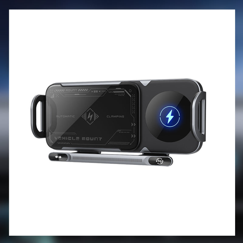 Retractable 360° rotating electric wireless car phone holder