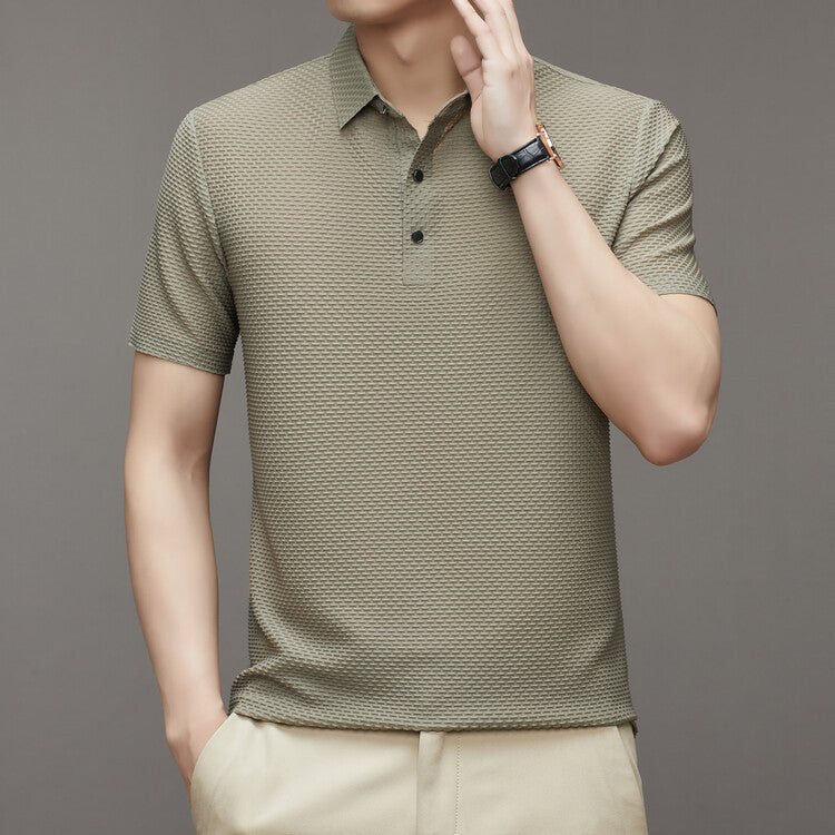 Men'S Ice Silk Breathable Slim Business Short-Sleeved