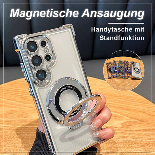 Electroplating four-corner airbag magnetic bracket mobile phone case