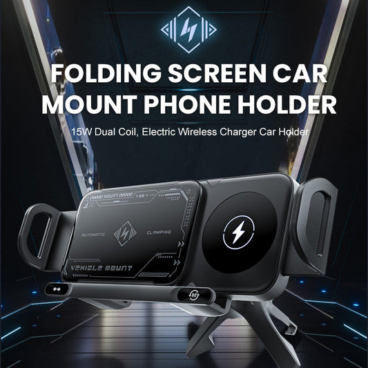 Retractable 360° rotating electric wireless car phone holder