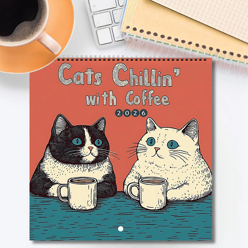 🔥Last Day 49% OFF - 😻🗓️Cats Chillin' with Books 2026 Wall Calendar