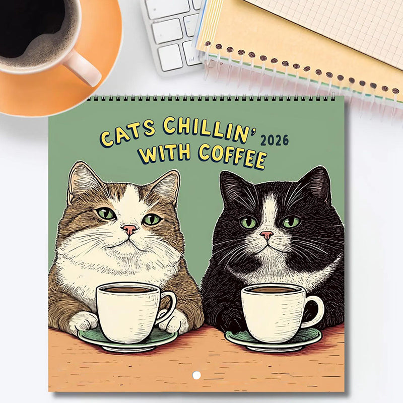 🔥Last Day 49% OFF - 😻🗓️Cats Chillin' with Books 2026 Wall Calendar
