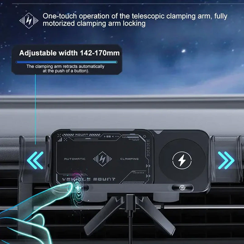 Retractable 360° rotating electric wireless car phone holder