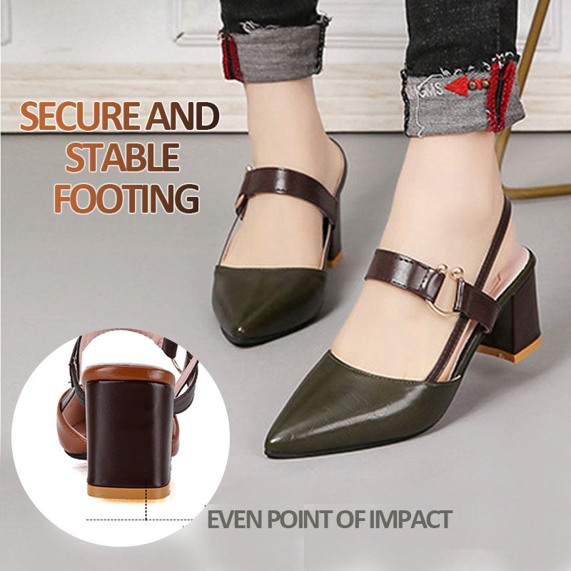 Women's Pointed Toe Chunky Heel Buckle Sandals