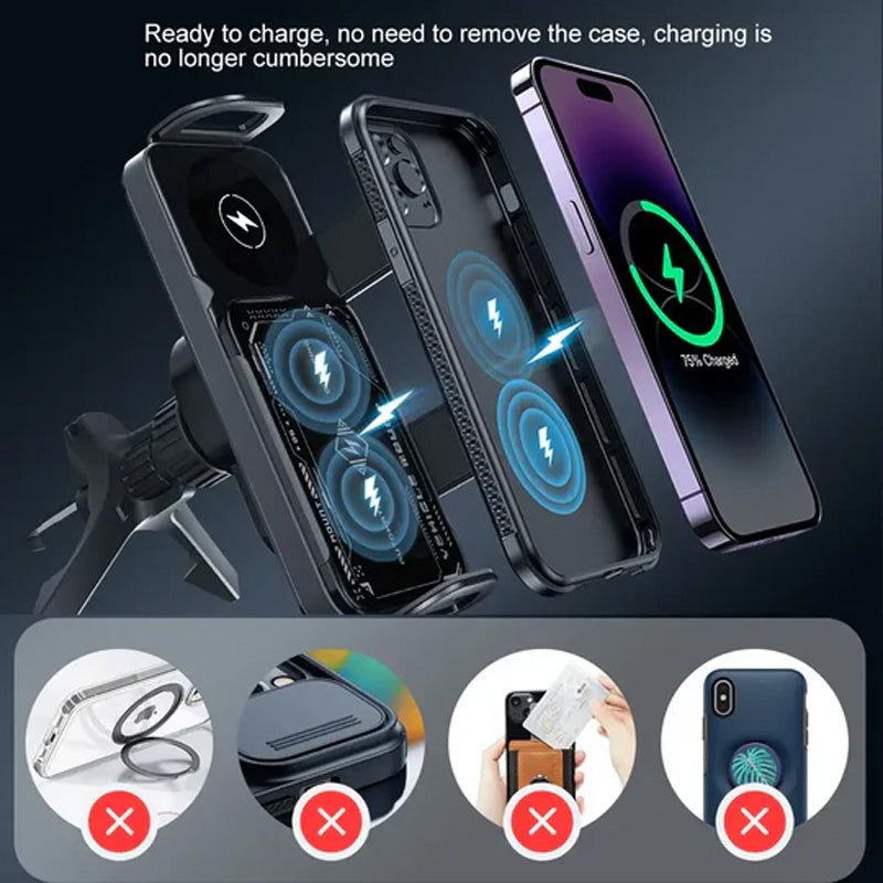 Retractable 360° rotating electric wireless car phone holder