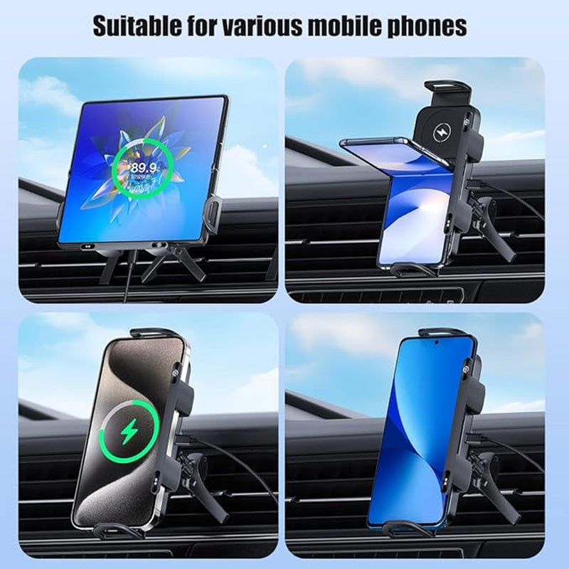 Retractable 360° rotating electric wireless car phone holder
