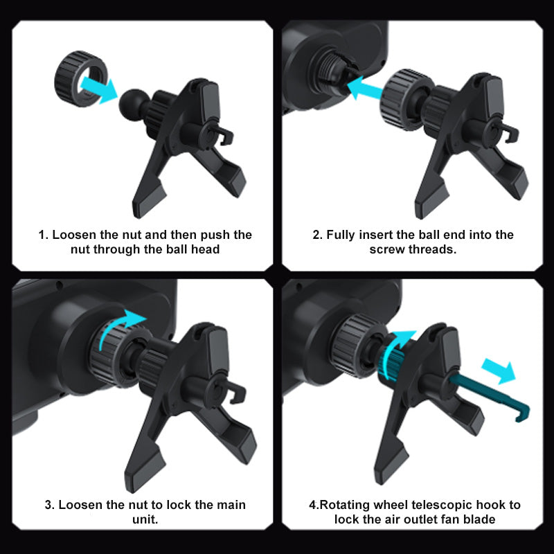 Retractable 360° rotating electric wireless car phone holder