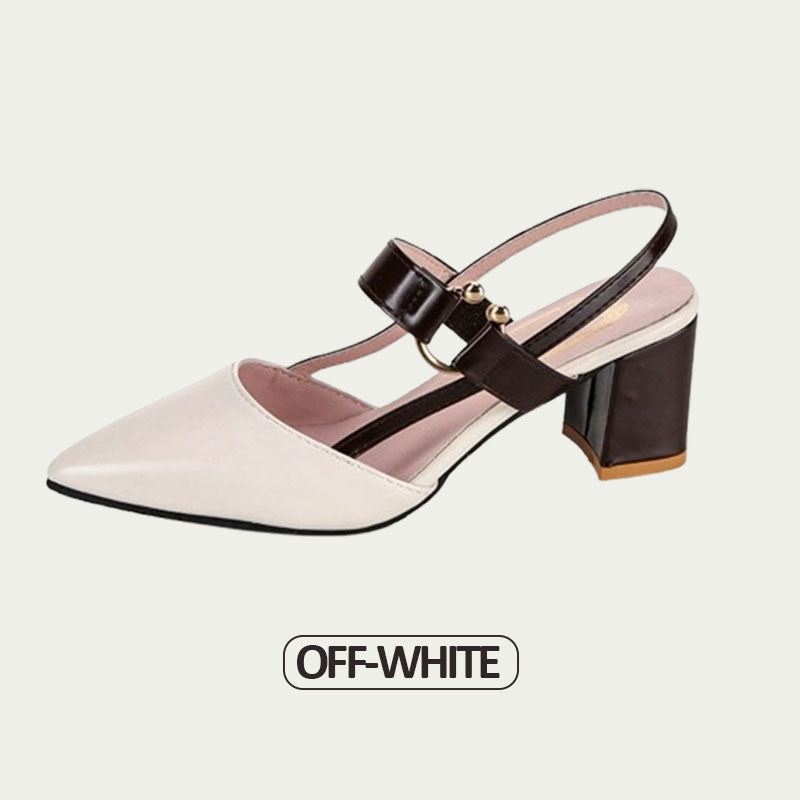 Women's Pointed Toe Chunky Heel Buckle Sandals