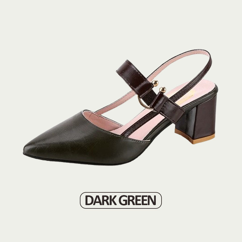 Women's Pointed Toe Chunky Heel Buckle Sandals