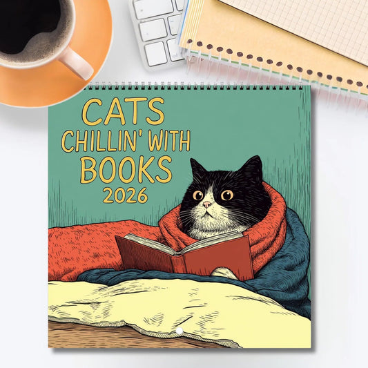🔥Last Day 49% OFF - 😻🗓️Cats Chillin' with Books 2026 Wall Calendar