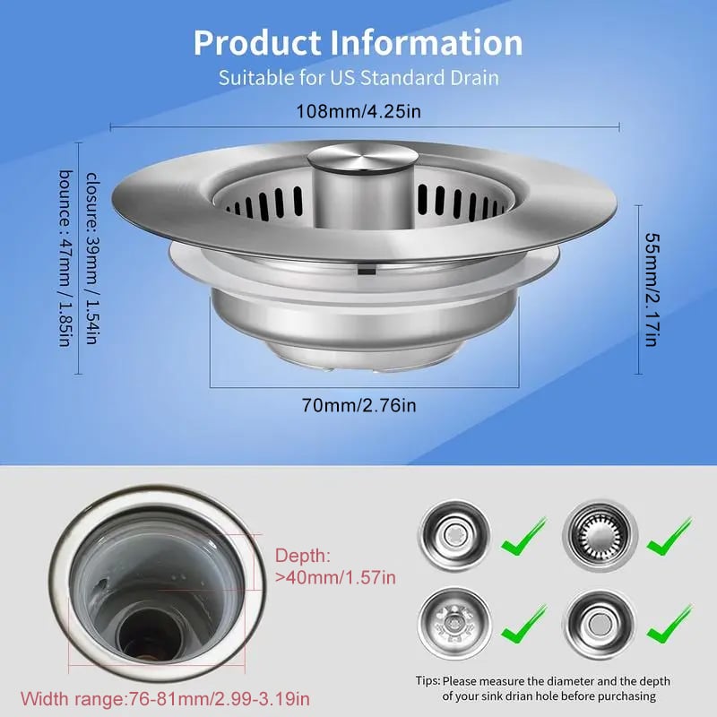 🔥3 in 1 Kitchen Sink Drain Strainer Kitchen Gadgets