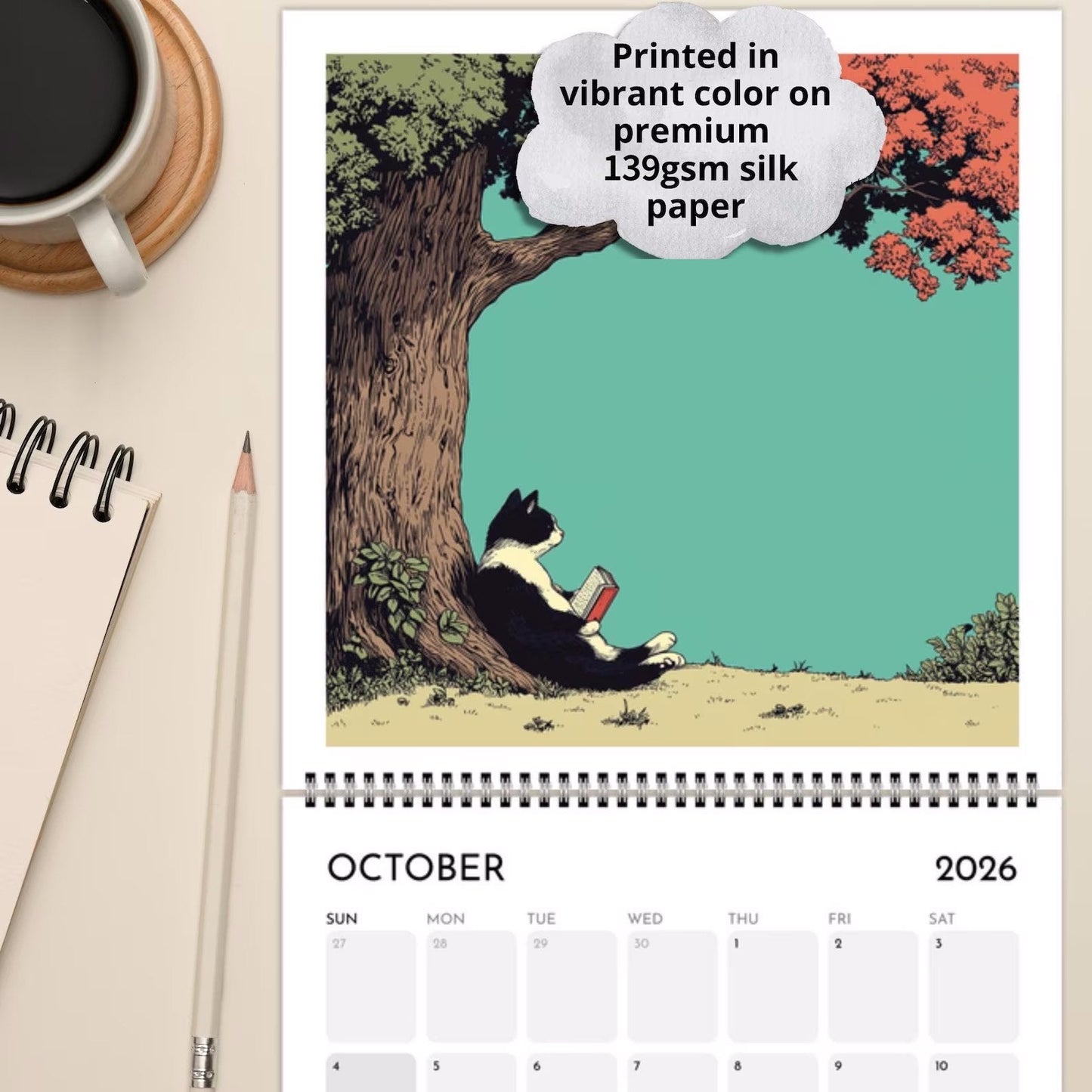 🔥Last Day 49% OFF - 😻🗓️Cats Chillin' with Books 2026 Wall Calendar