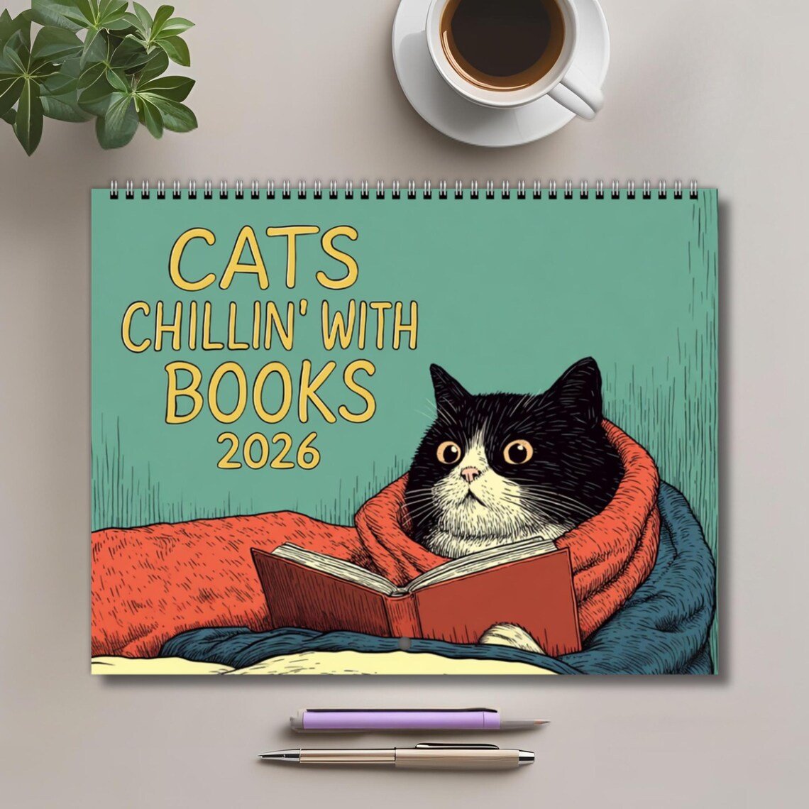🔥Last Day 49% OFF - 😻🗓️Cats Chillin' with Books 2026 Wall Calendar